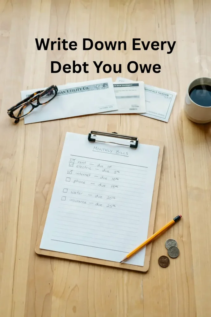 debt snowball method - write down every debt you owe