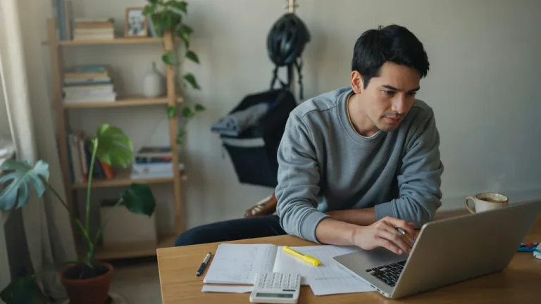 Budgeting for irregular income: freelancer reviewing a budget