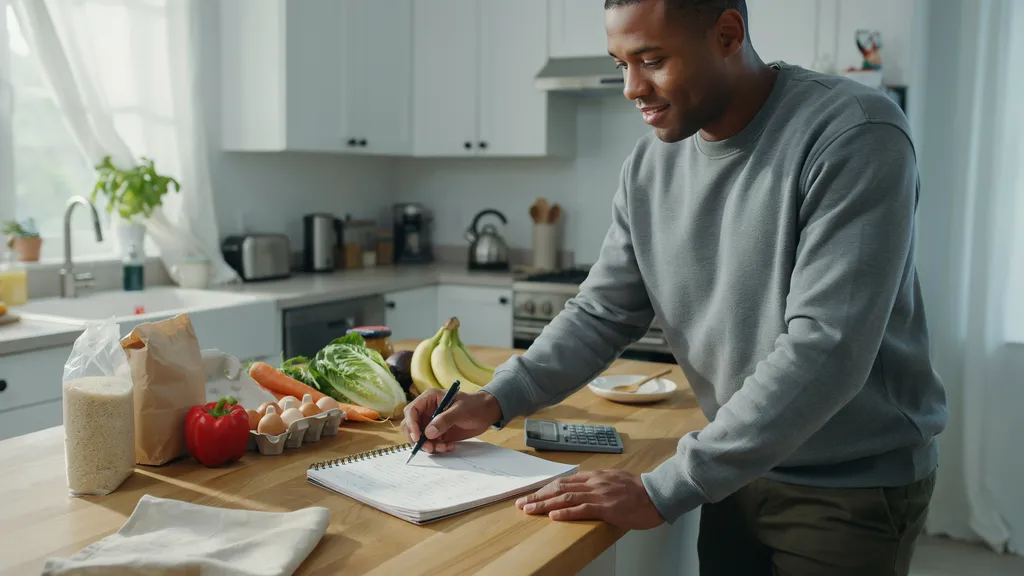 Cheap meal planning on a tight budget: man planning a grocery week