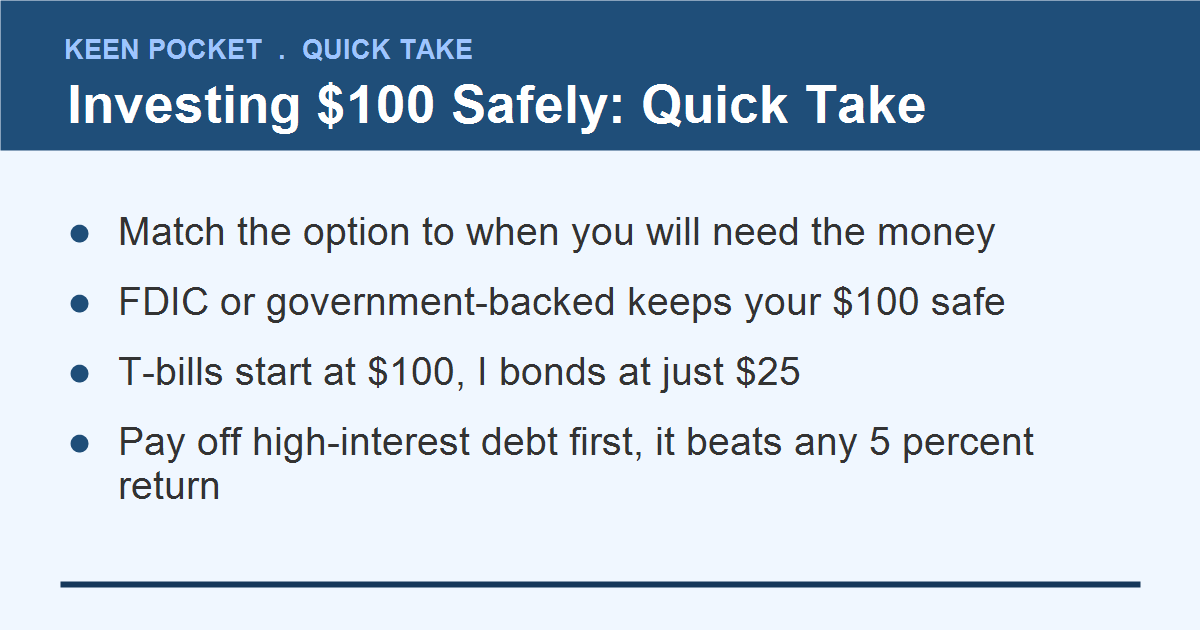 Low risk ways to invest 100 dollars, quick take summary
