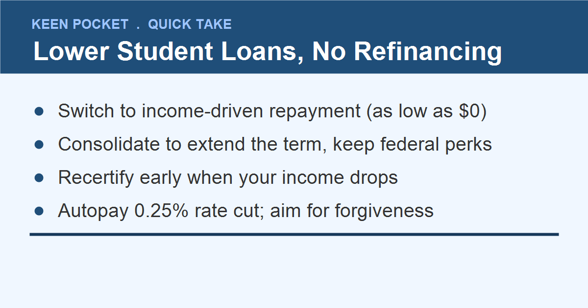 lower student loan payments without refinancing quick take