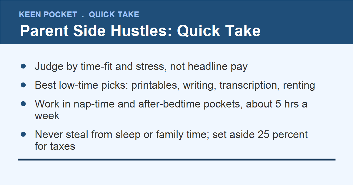 Side hustles for busy parents with full-time jobs, quick take summary