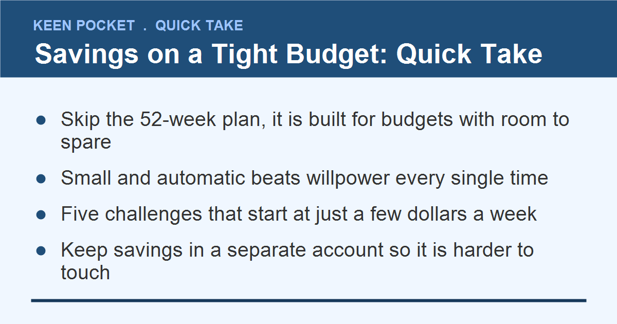 Easy savings challenge for low income families, quick take summary