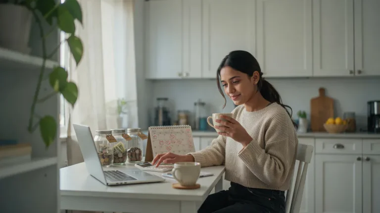 Sinking funds with biweekly paychecks: woman planning savings by payday