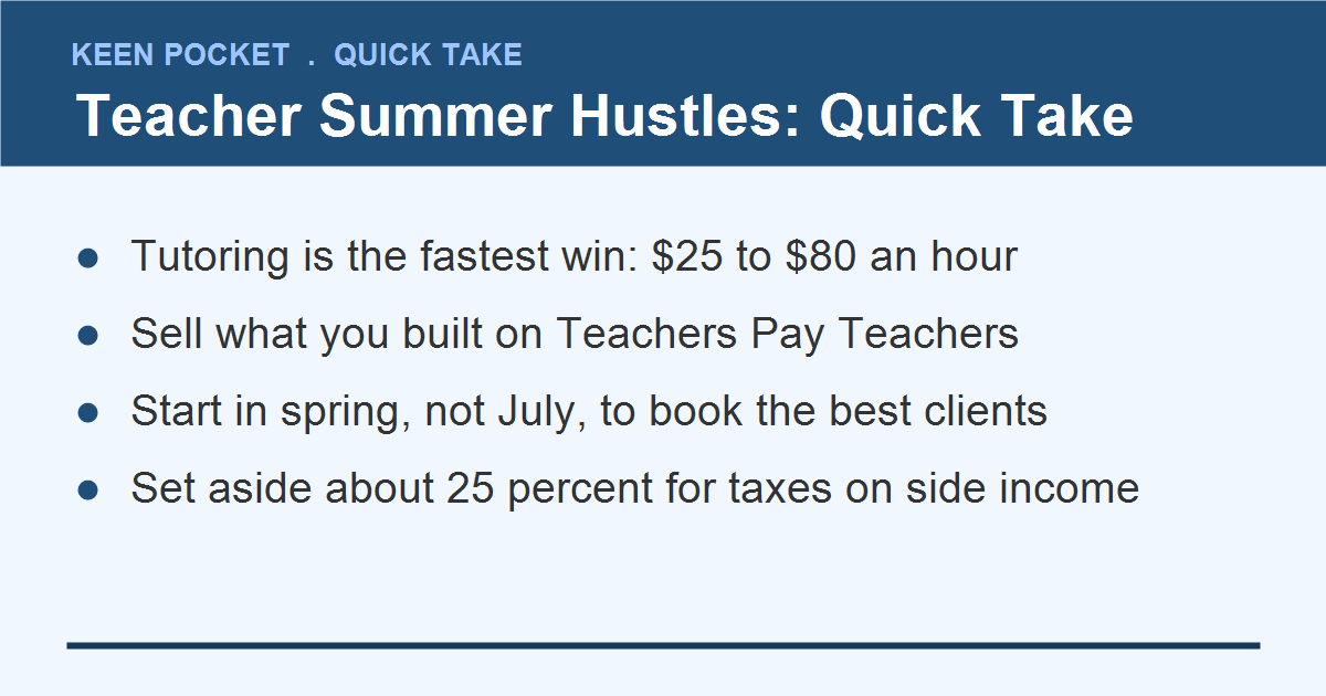 Side hustles for teachers in summer 2026, quick take summary