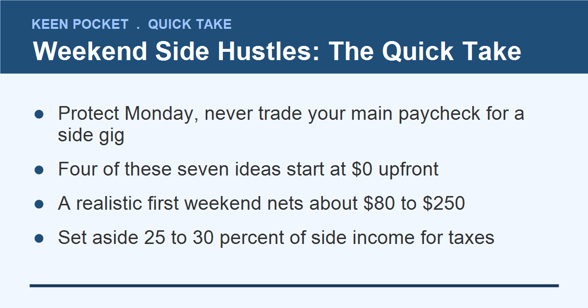 Weekend side hustles for full-time workers, quick take summary